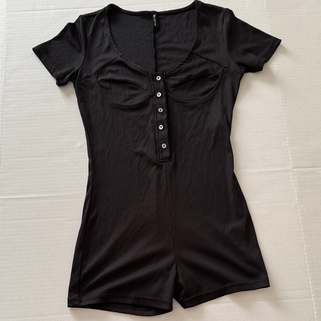 Black Button-Front Women Body Suit